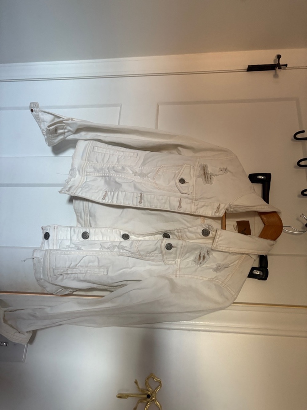 American Eagle Outfitters White Distressed Denim Jacket
